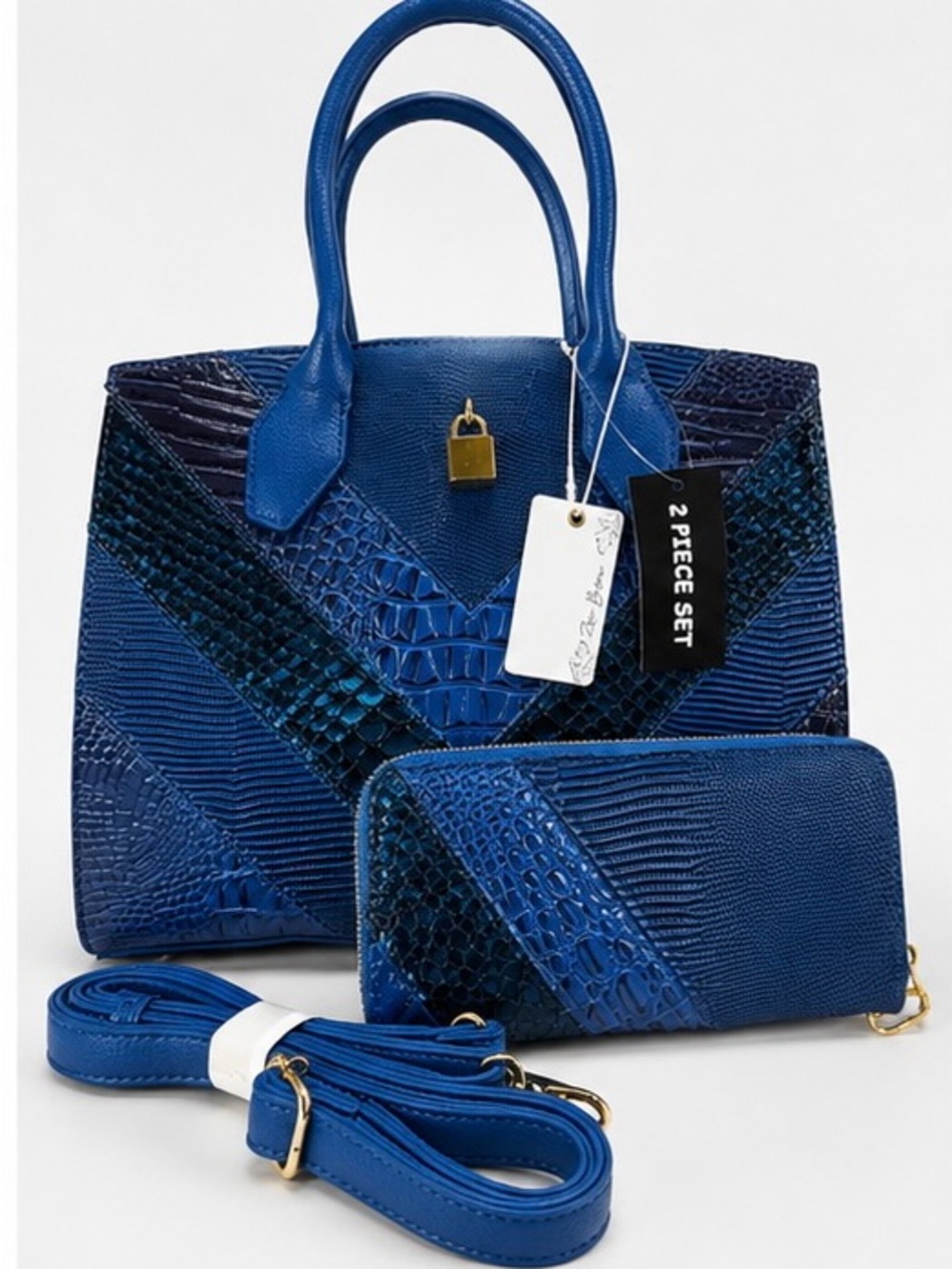 Structured Royal Blue Women's Satchel and Matching Wallet Set